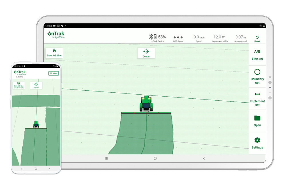 Android phone and tablet showing the onTrak app features